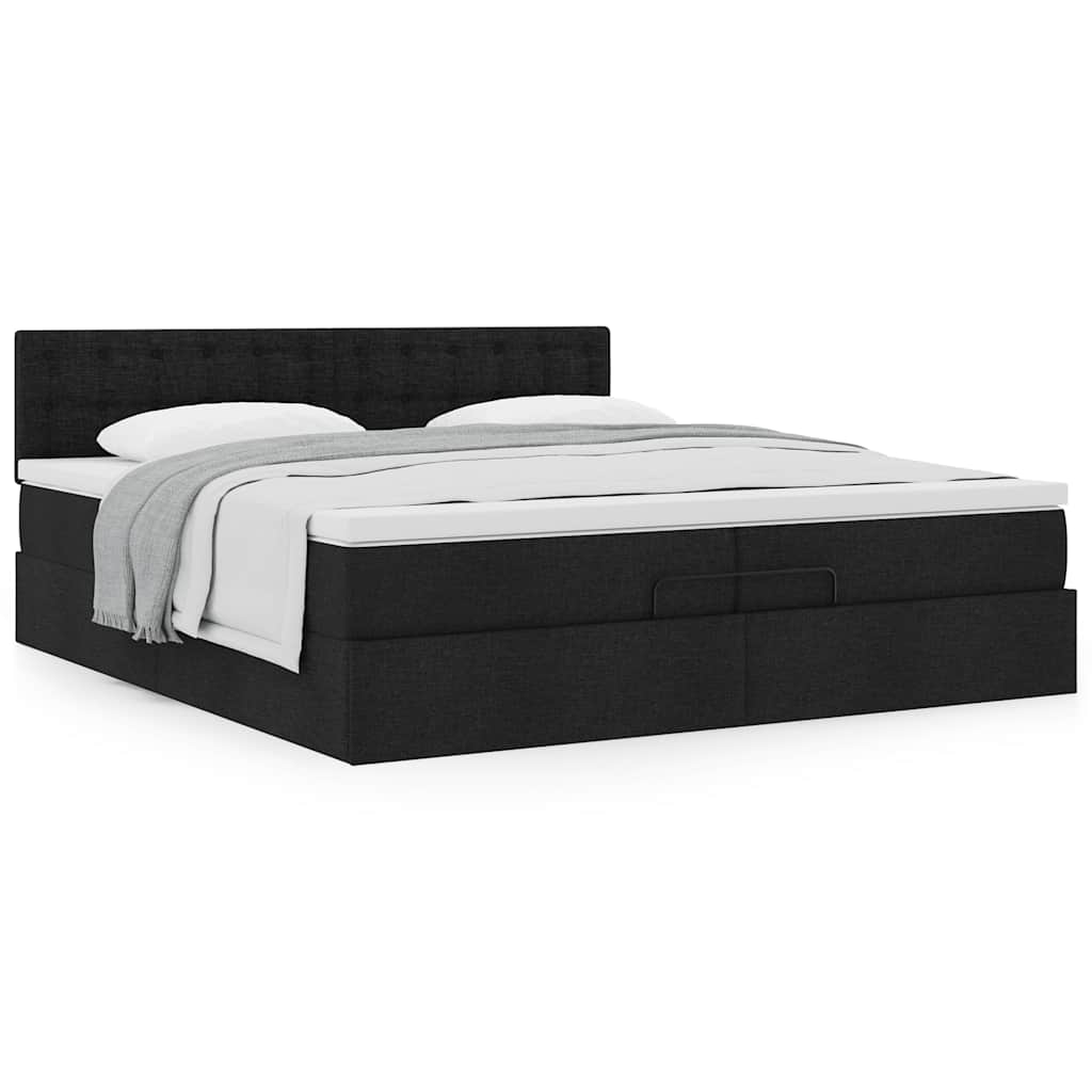 Cadre de lit ottoman avec matelas noir 200x200 cm tissu - XIOS