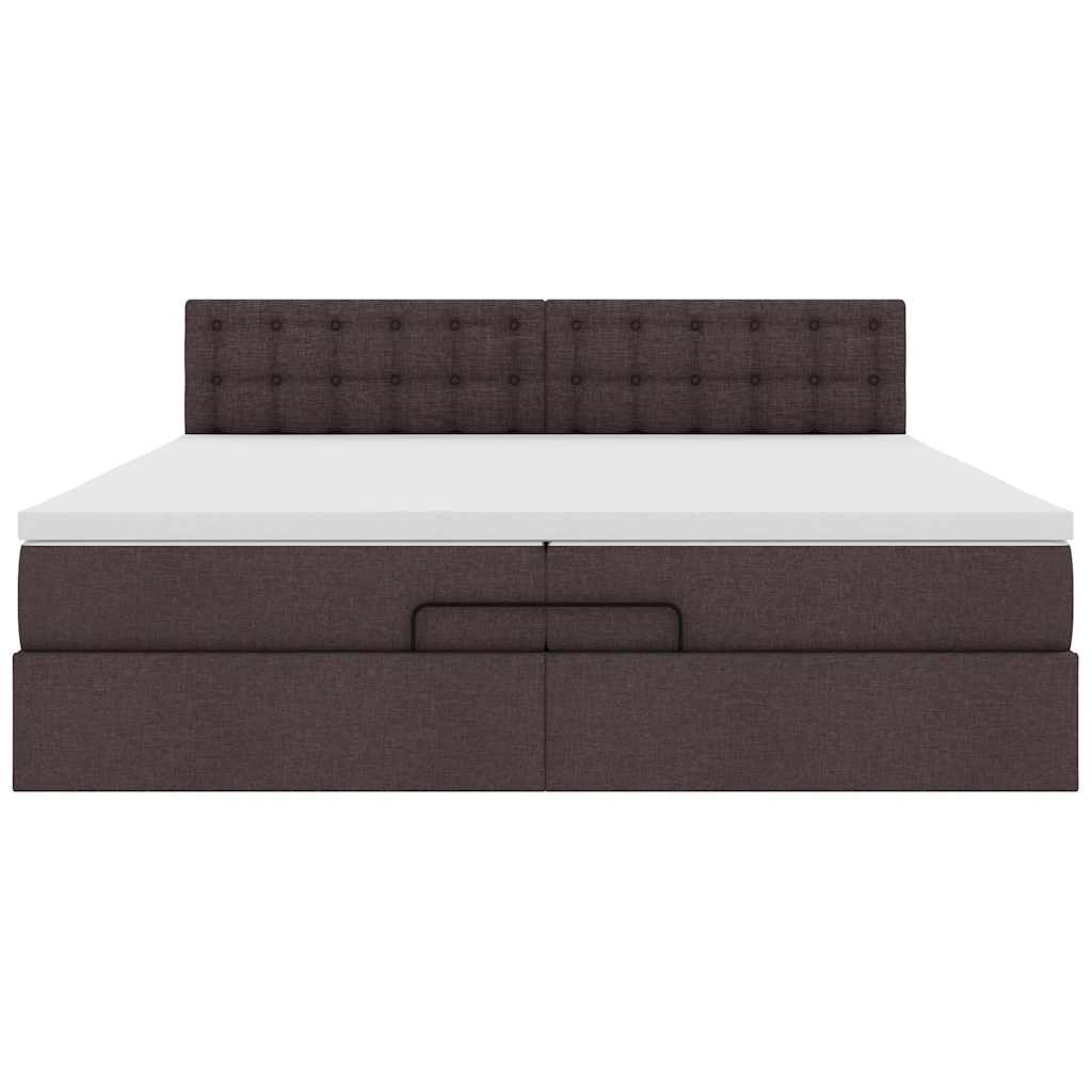 Cadre de lit ottoman avec matelas marron foncé 200x200 cm tissu - XIOS
