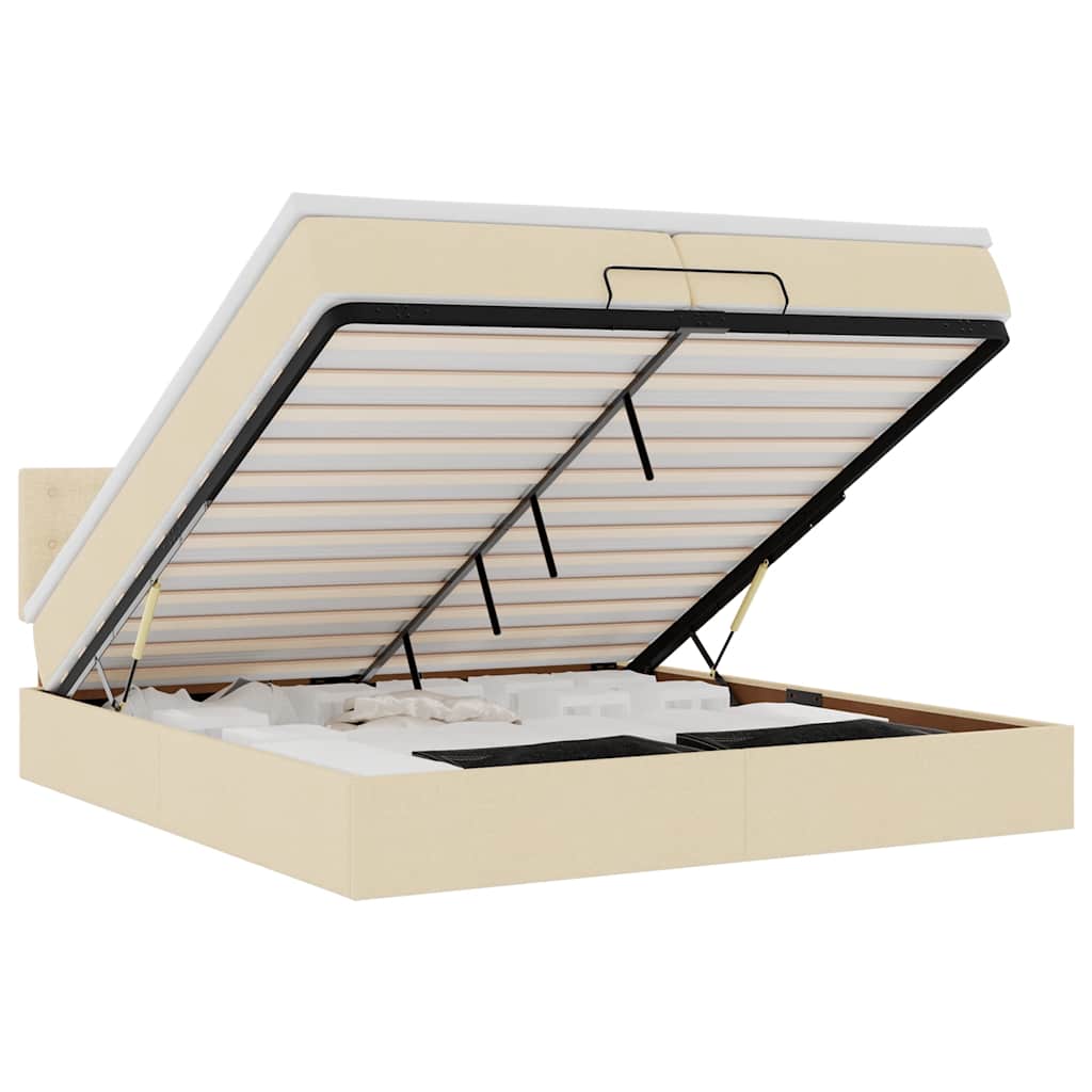 Cadre de lit ottoman avec matelas crème 200x200 cm tissu - XIOS