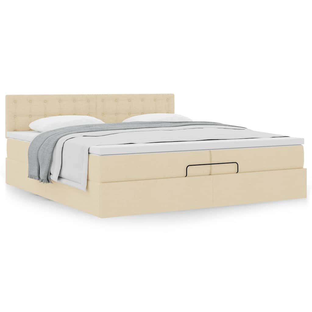 Cadre de lit ottoman avec matelas crème 200x200 cm tissu - XIOS