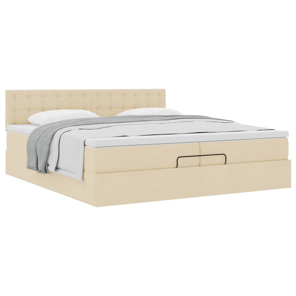 Cadre de lit ottoman avec matelas crème 200x200 cm tissu - XIOS