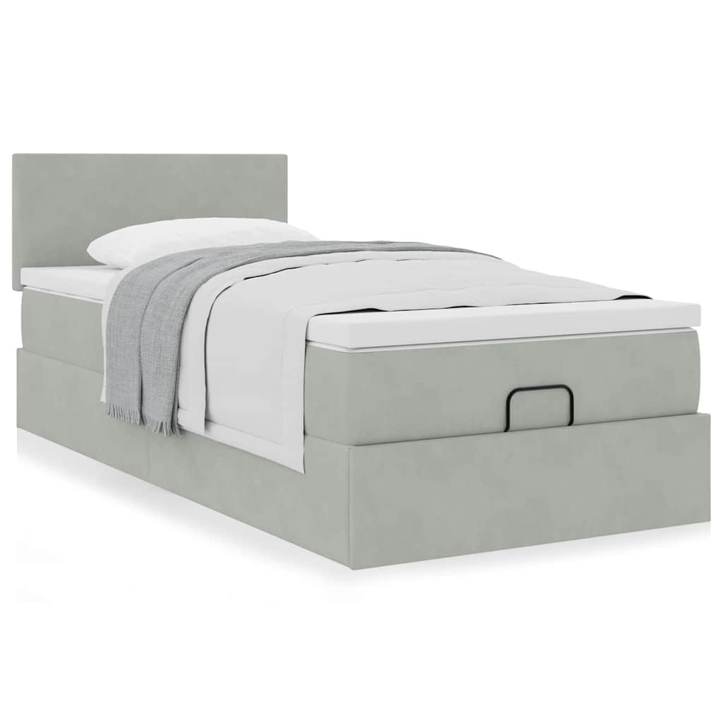 Cadre de lit ottoman avec matelas gris clair 80x200 cm velours - XIOS