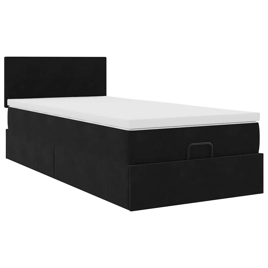 Cadre de lit ottoman avec matelas noir 80x200 cm velours - XIOS