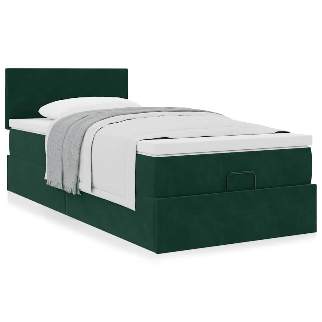 Cadre de lit ottoman avec matelas vert foncé 80x200 cm velours - XIOS
