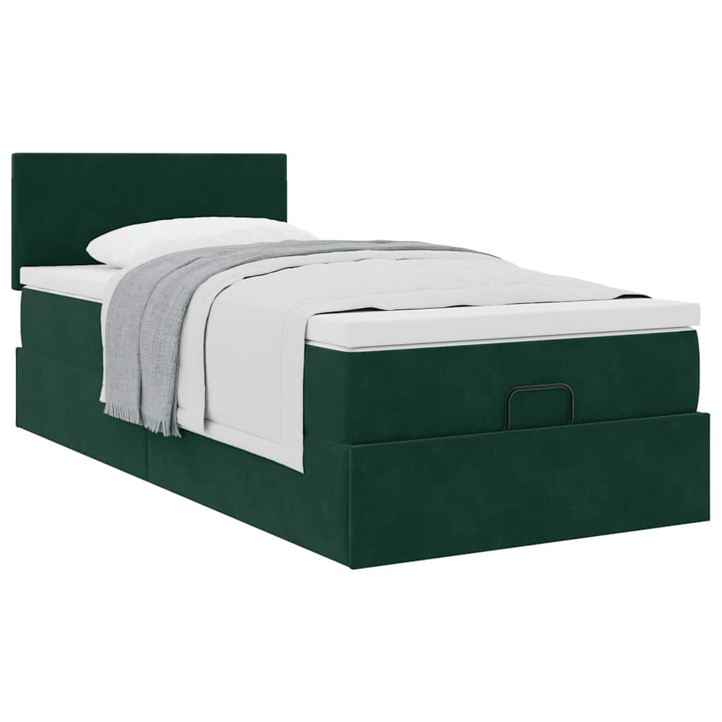Cadre de lit ottoman avec matelas vert foncé 80x200 cm velours - XIOS