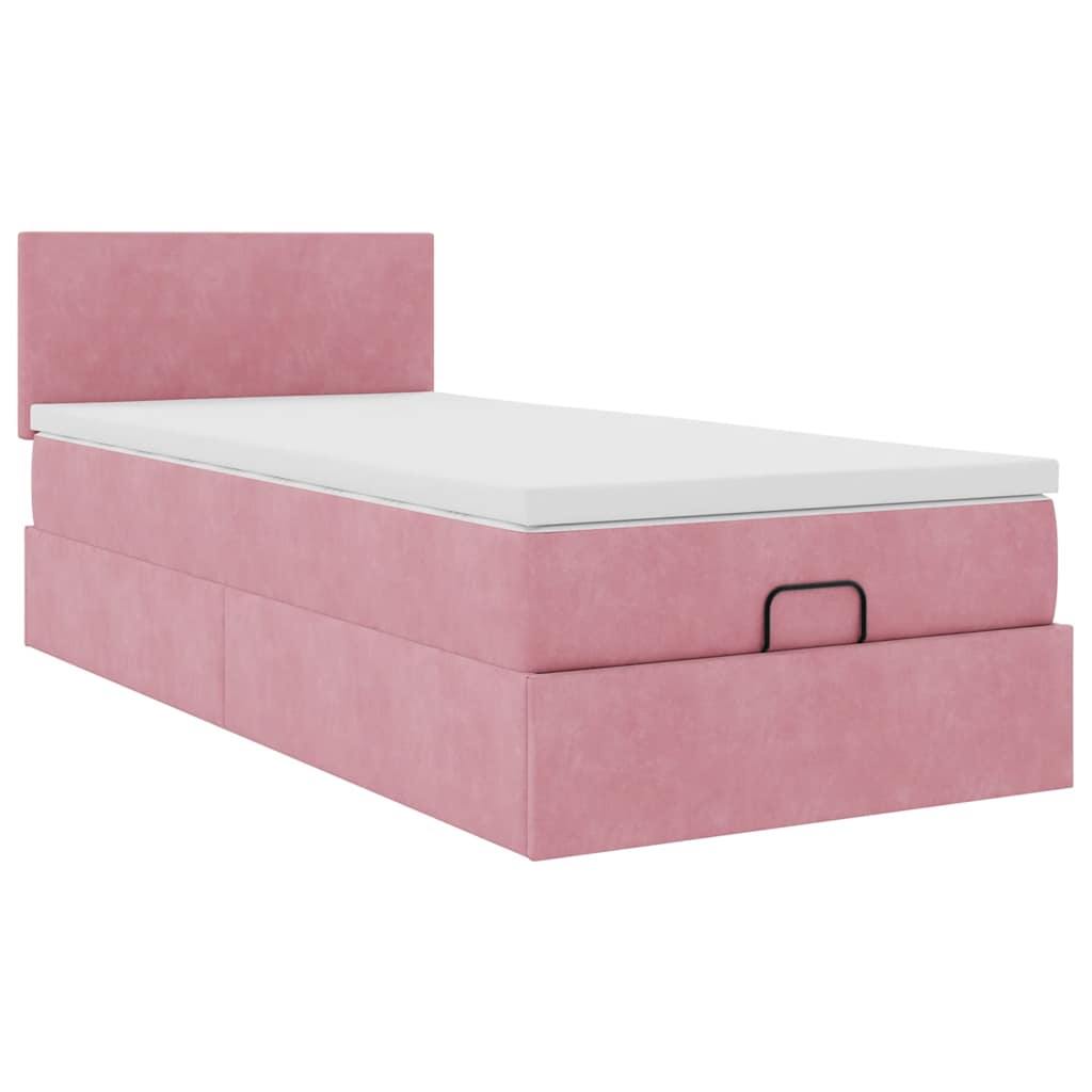 Cadre de lit ottoman avec matelas rose 80x200 cm velours - XIOS