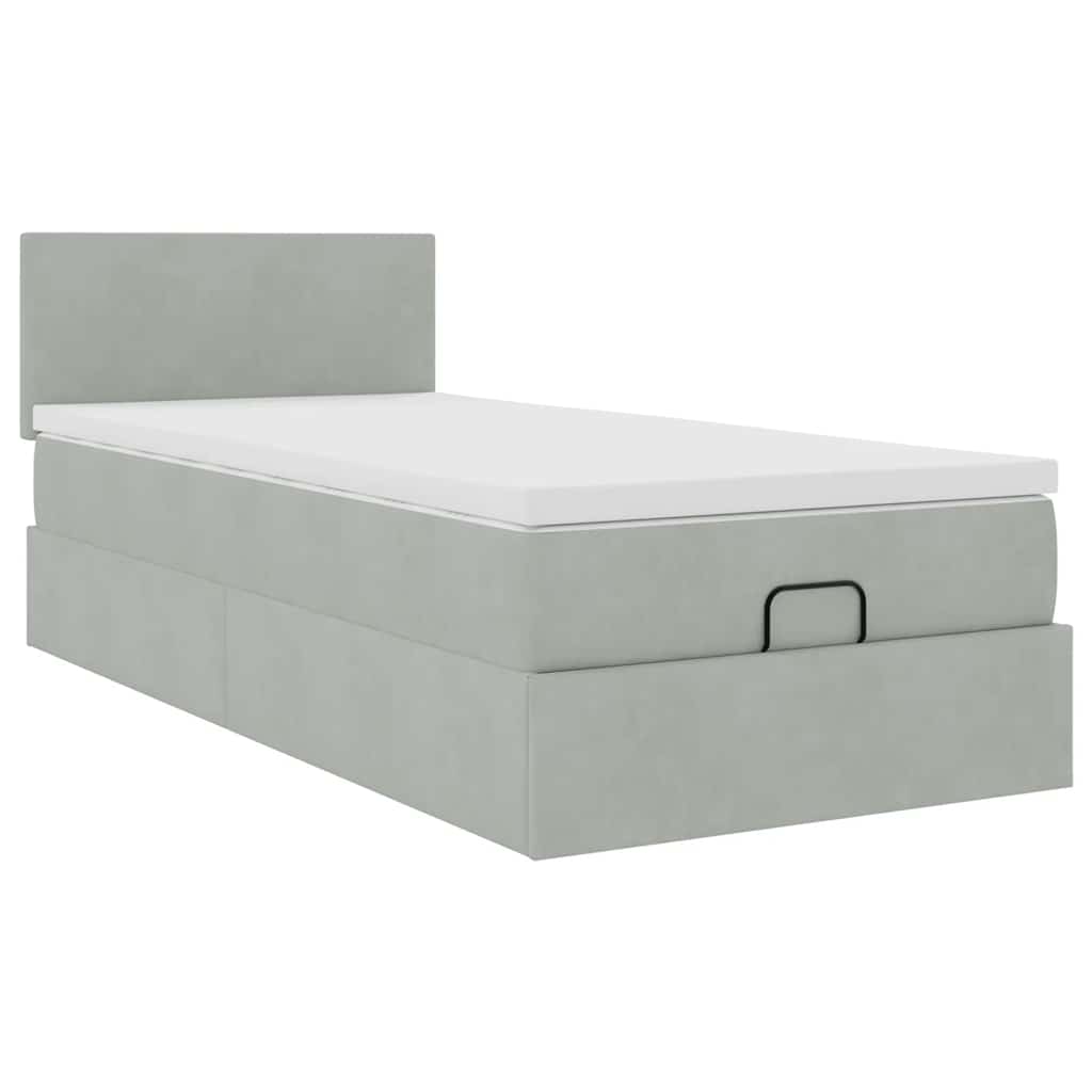 Cadre de lit ottoman et matelas gris clair 90x190 cm velours - XIOS
