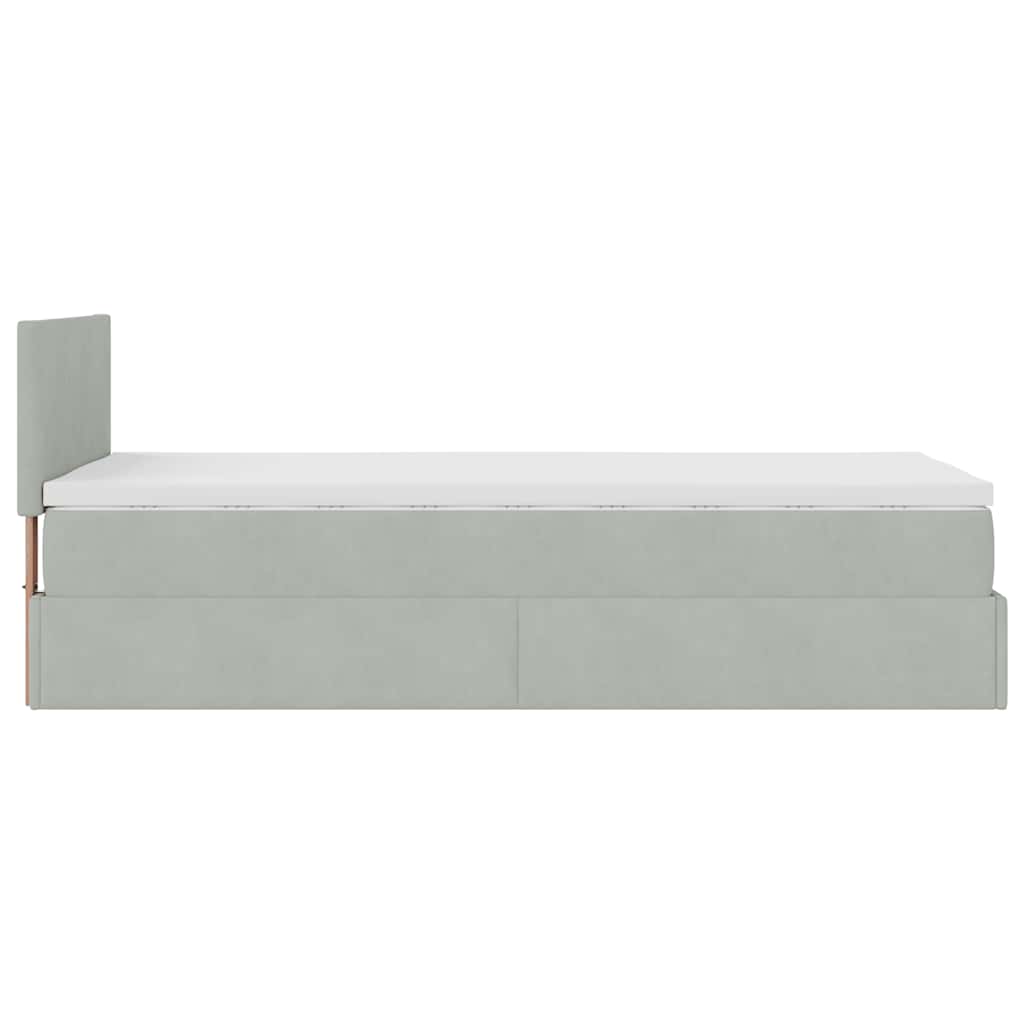 Cadre de lit ottoman et matelas gris clair 90x190 cm velours - XIOS