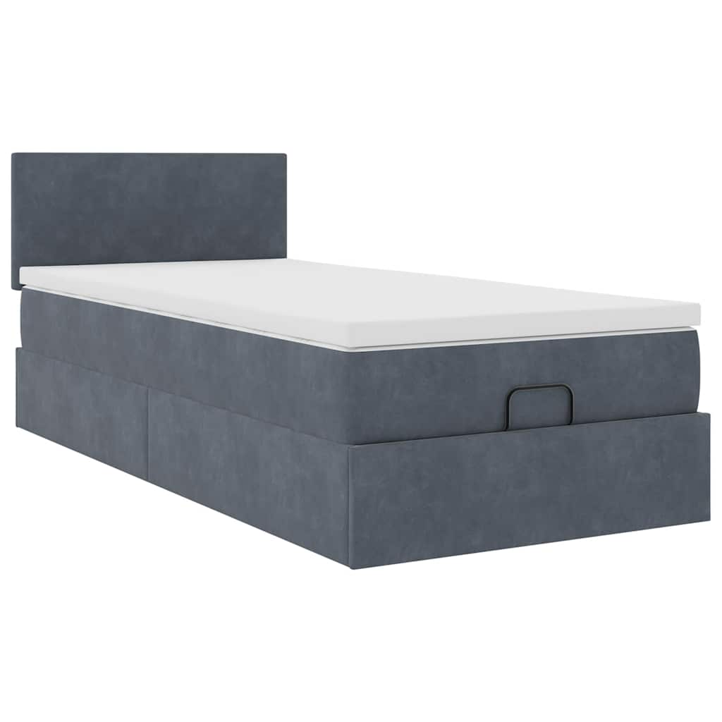Cadre de lit ottoman avec matelas gris foncé 90x190 cm velours - XIOS