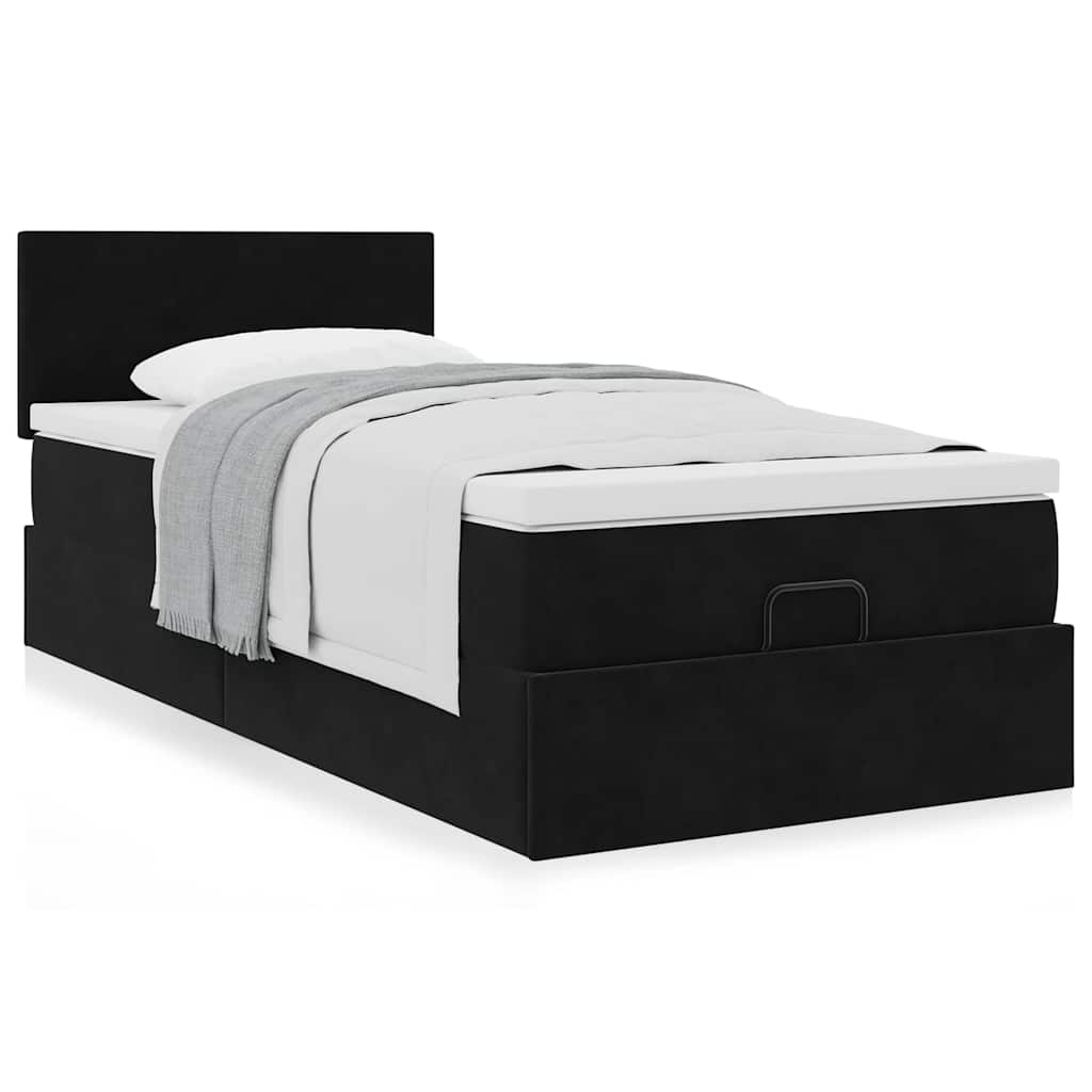 Cadre de lit ottoman avec matelas noir 90x190 cm velours - XIOS
