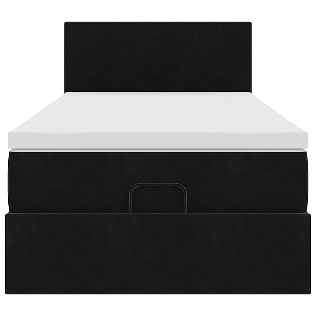 Cadre de lit ottoman avec matelas noir 90x190 cm velours - XIOS
