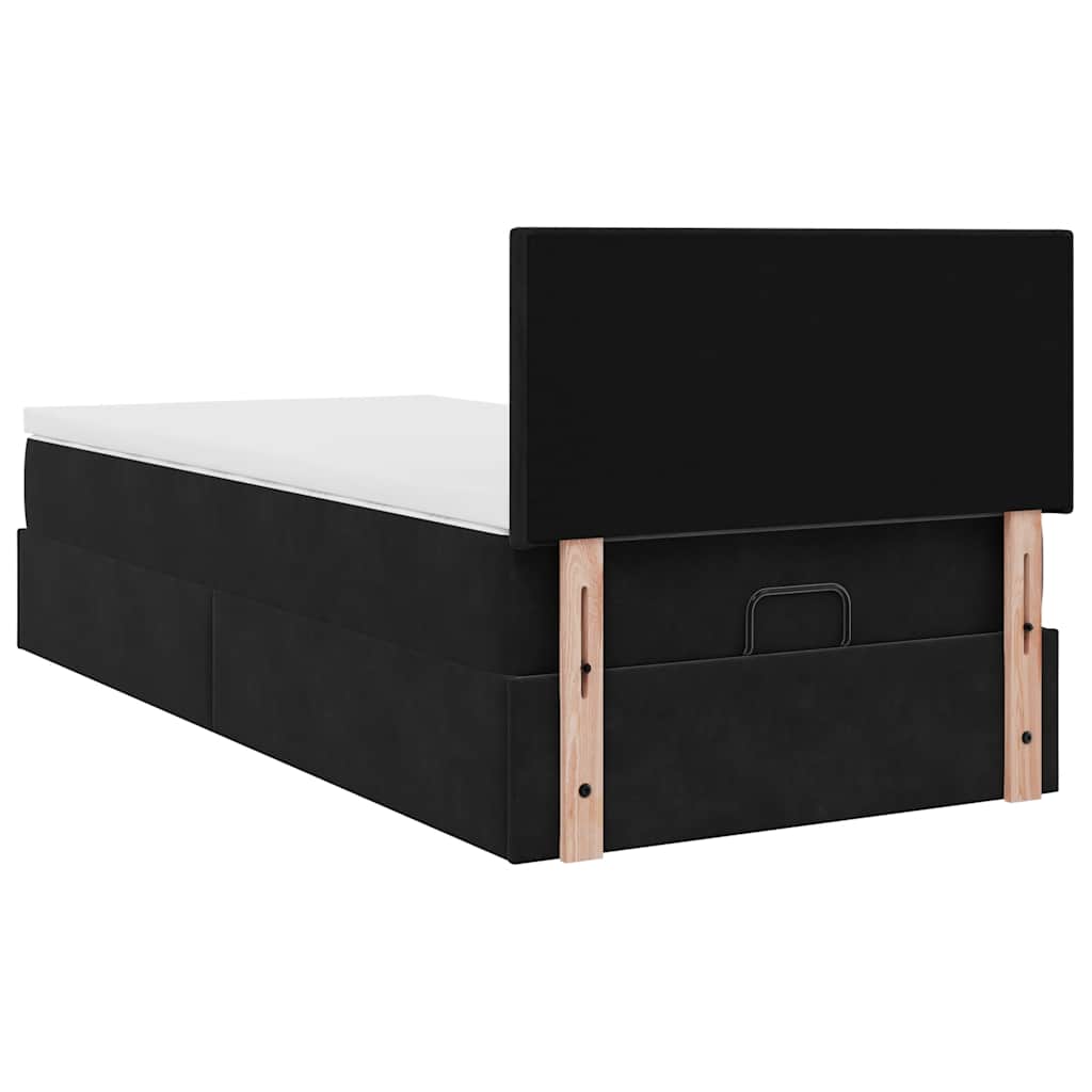 Cadre de lit ottoman avec matelas noir 90x190 cm velours - XIOS