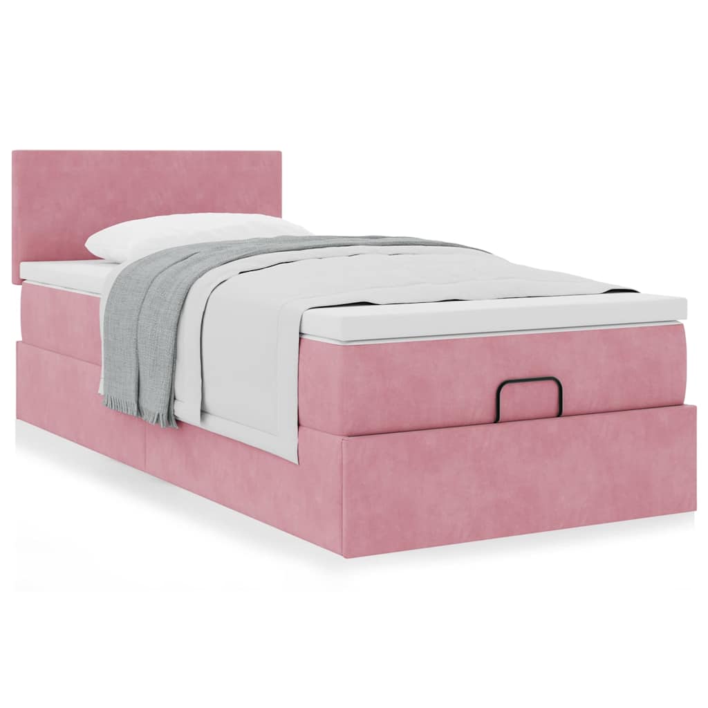 Cadre de lit ottoman avec matelas rose 90x190 cm velours - XIOS