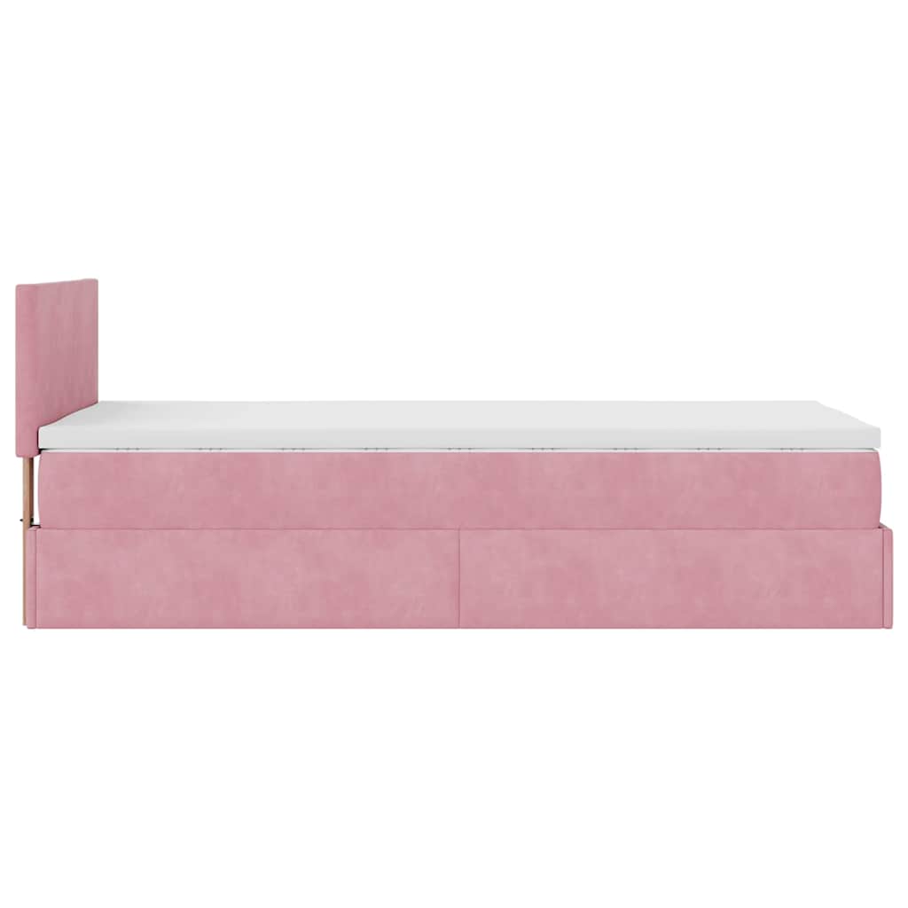 Cadre de lit ottoman avec matelas rose 90x190 cm velours