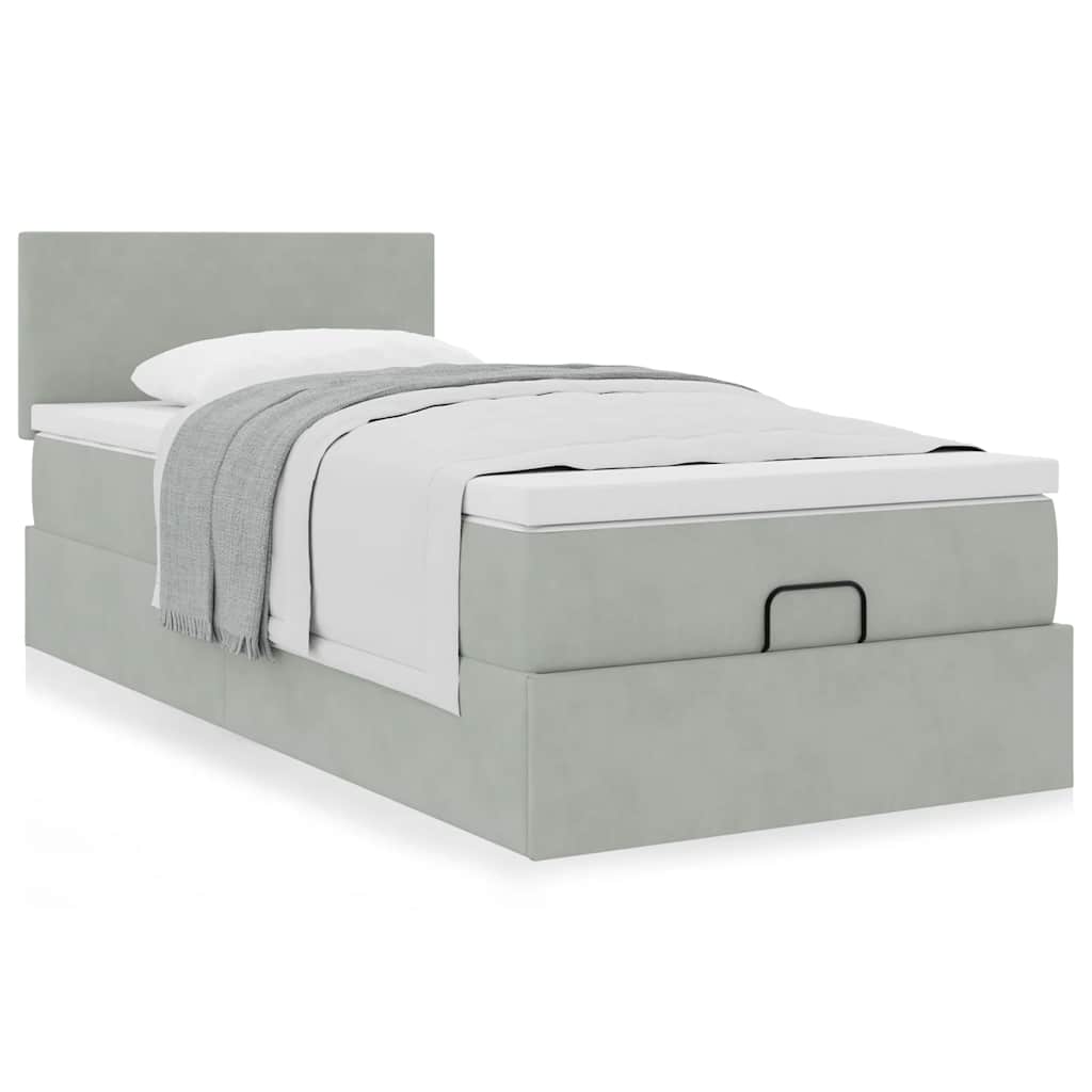 Cadre de lit ottoman et matelas gris clair 90x200 cm velours - XIOS