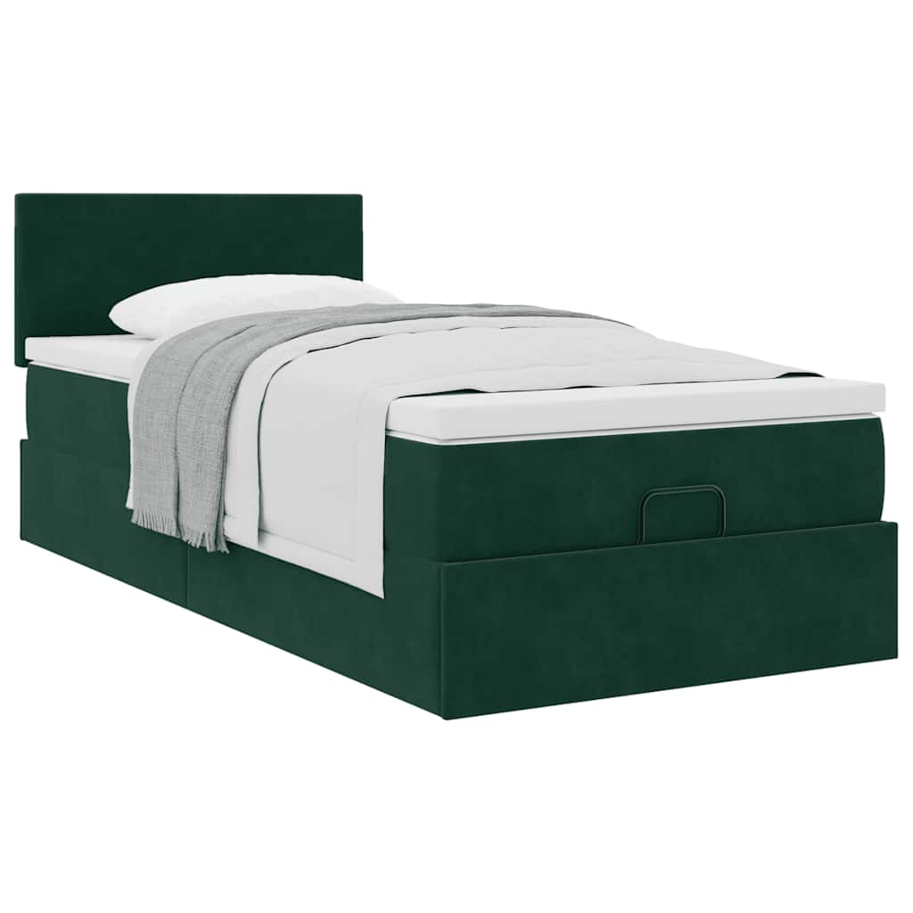 Cadre de lit ottoman avec matelas vert foncé 90x200 cm velours - XIOS