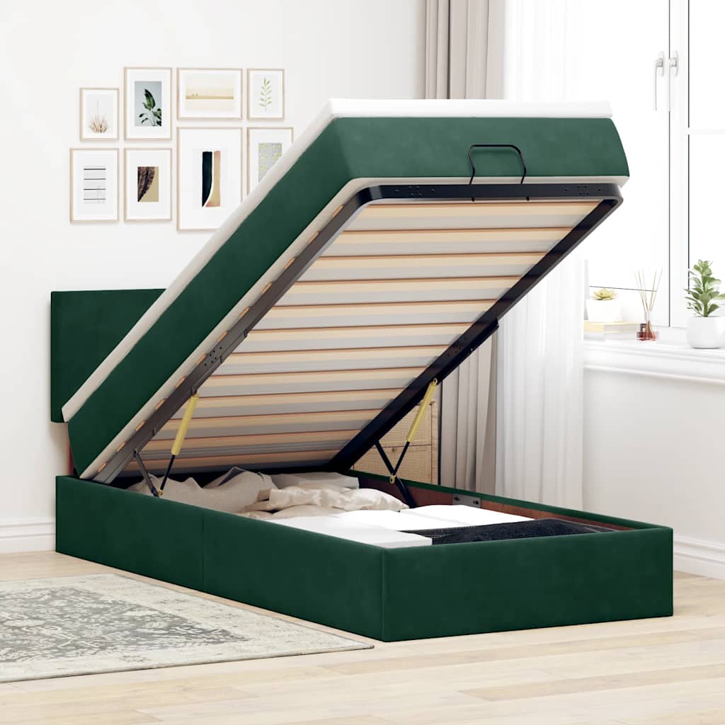 Cadre de lit ottoman avec matelas vert foncé 90x200 cm velours - XIOS