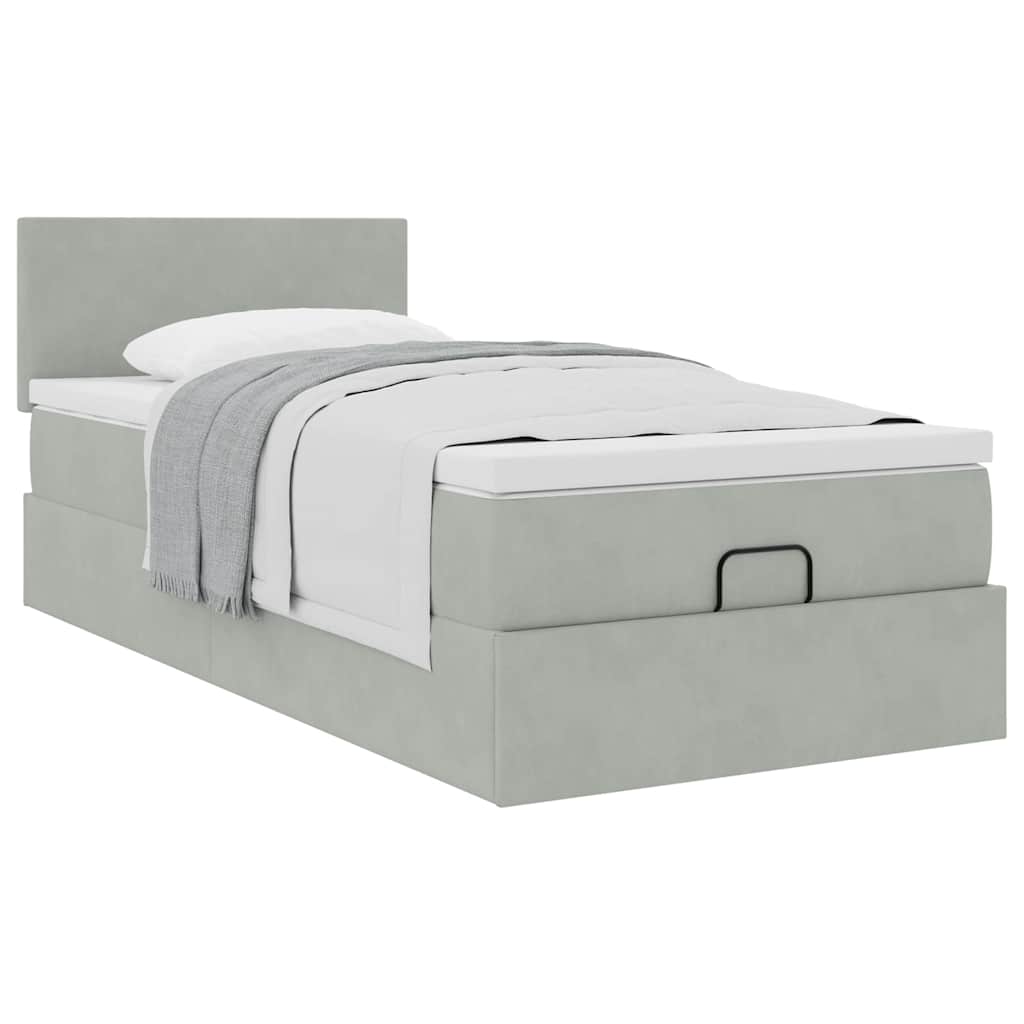 Cadre de lit ottoman et matelas gris clair 100x200 cm velours - XIOS