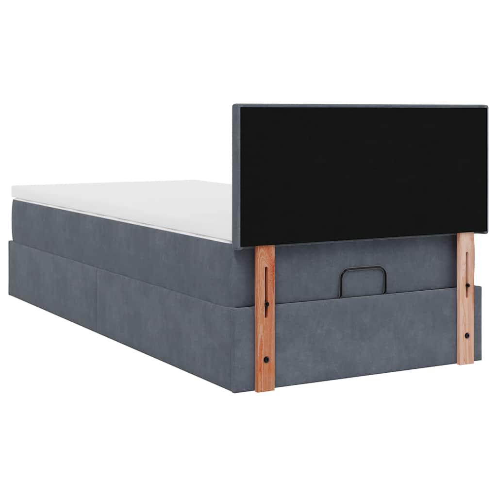 Cadre de lit ottoman avec matelas gris foncé 100x200 cm velours - XIOS