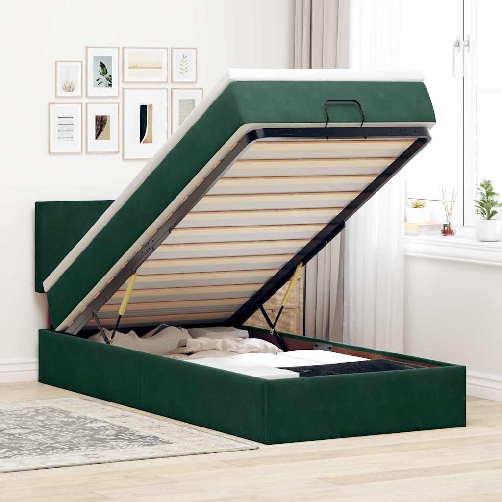 Cadre de lit ottoman avec matelas vert foncé 100x200 cm velours - XIOS