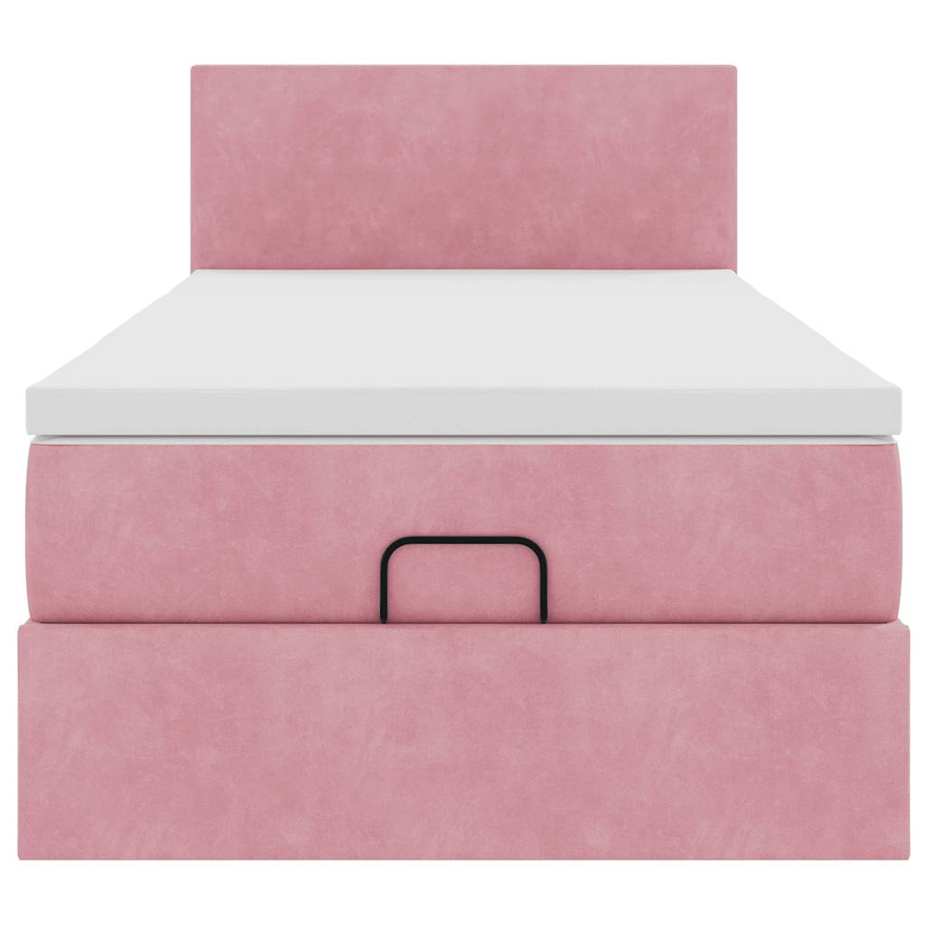 Cadre de lit ottoman avec matelas rose 100x200 cm velours - XIOS