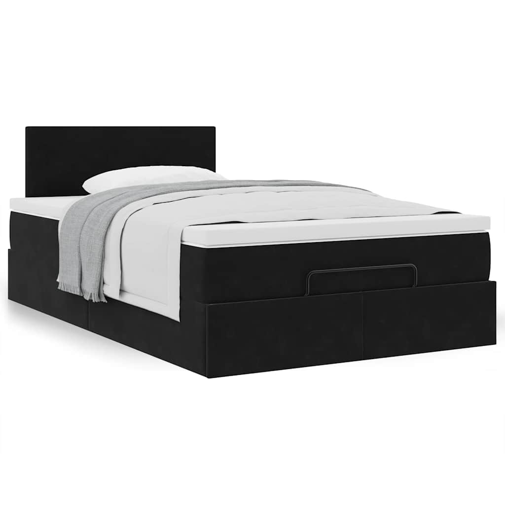 Lit ottoman avec matelas noir 120x190 cm velours - XIOS