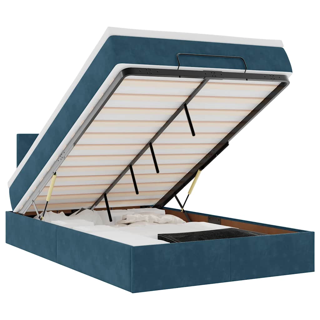 Lit ottoman avec matelas bleu foncé 120x190 cm velours - XIOS