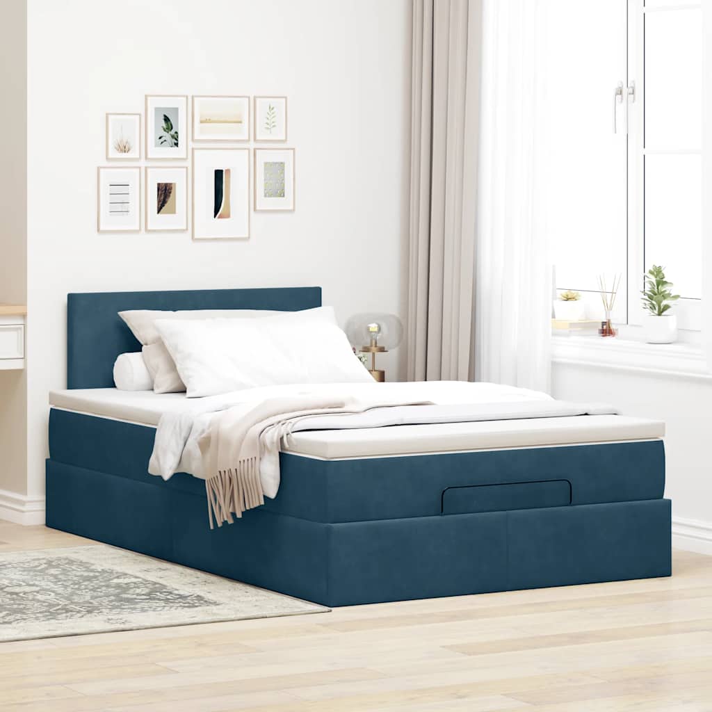Lit ottoman avec matelas bleu foncé 120x190 cm velours - XIOS