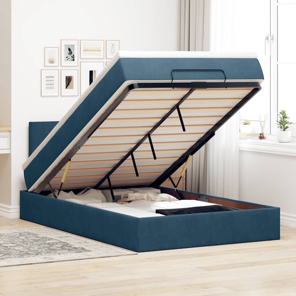 Lit ottoman avec matelas bleu foncé 120x190 cm velours - XIOS
