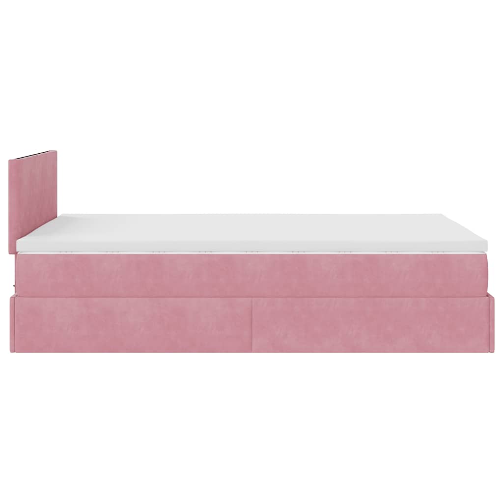 Lit ottoman avec matelas rose 120x190 cm velours - XIOS