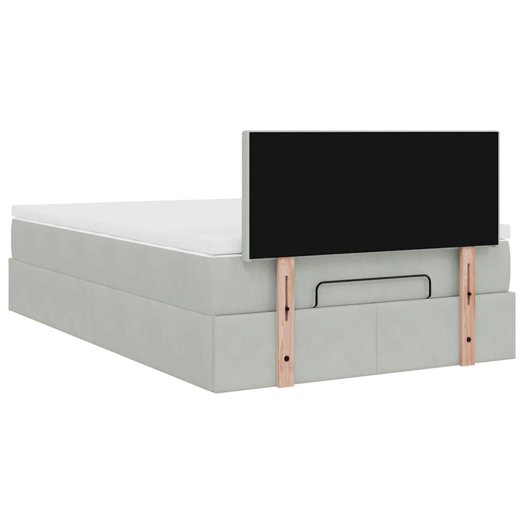 Cadre de lit ottoman et matelas gris clair 120x200 cm velours - XIOS