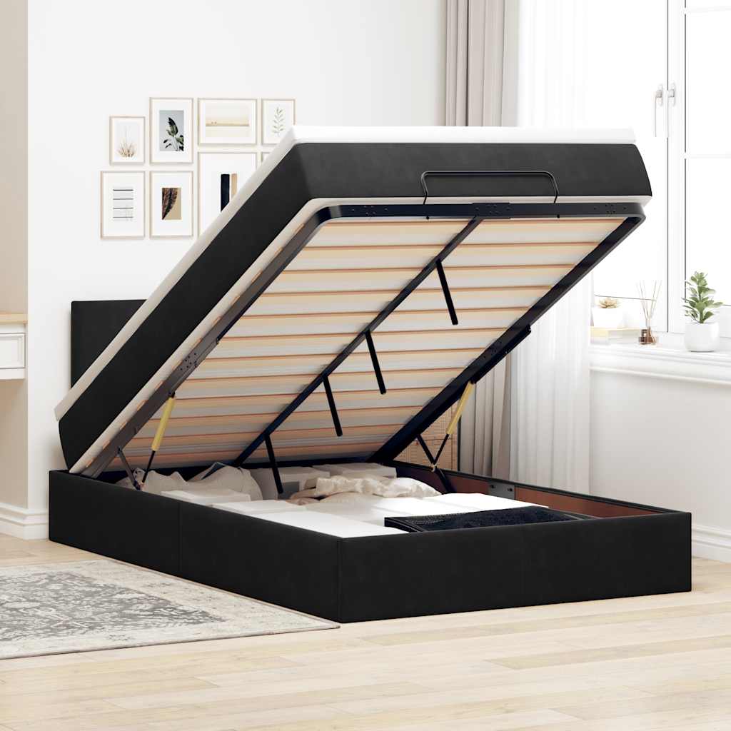 Cadre de lit ottoman avec matelas noir 120x200 cm velours - XIOS