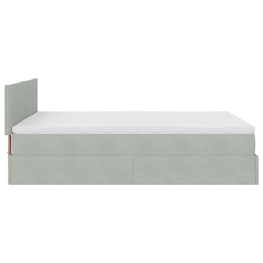 Cadre de lit ottoman et matelas gris clair 140x190 velours - XIOS