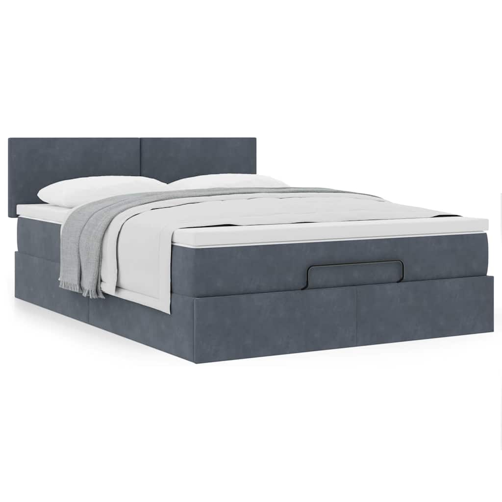 Cadre de lit ottoman avec matelas gris foncé 140x190 cm velours - XIOS