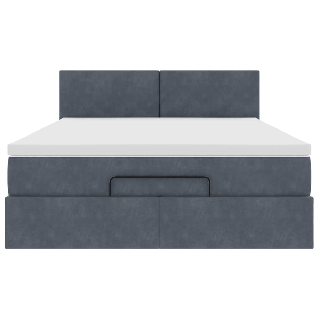 Cadre de lit ottoman avec matelas gris foncé 140x190 cm velours - XIOS