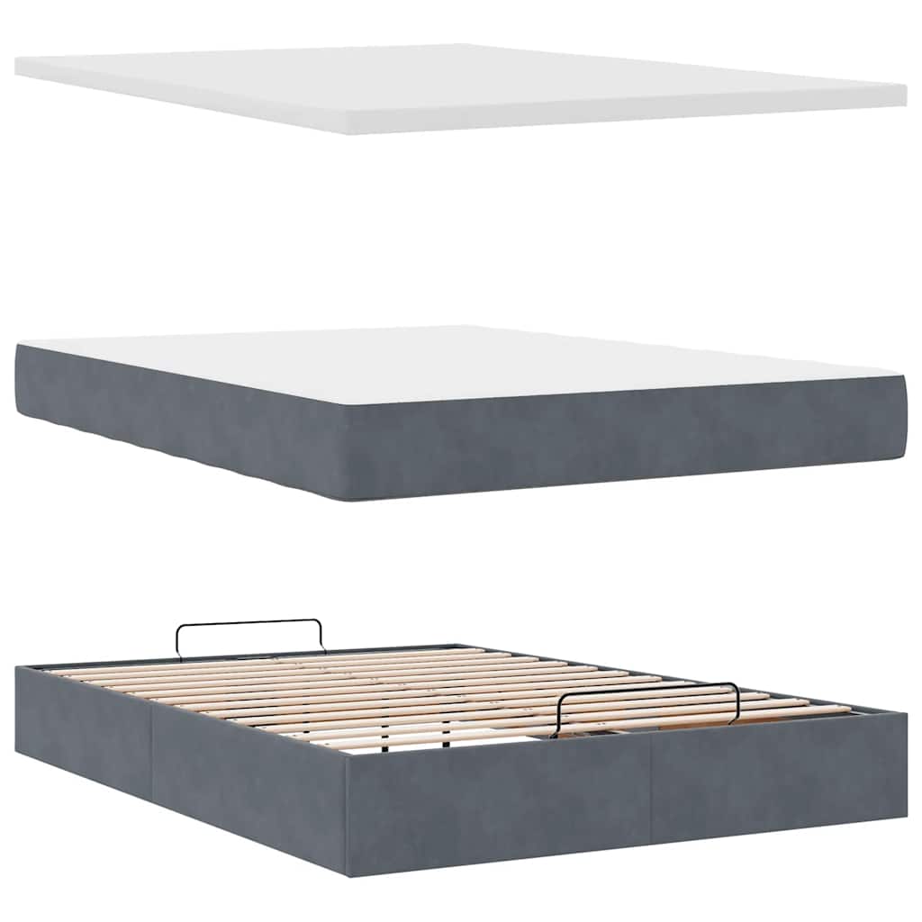 Cadre de lit ottoman avec matelas gris foncé 140x190 cm velours - XIOS