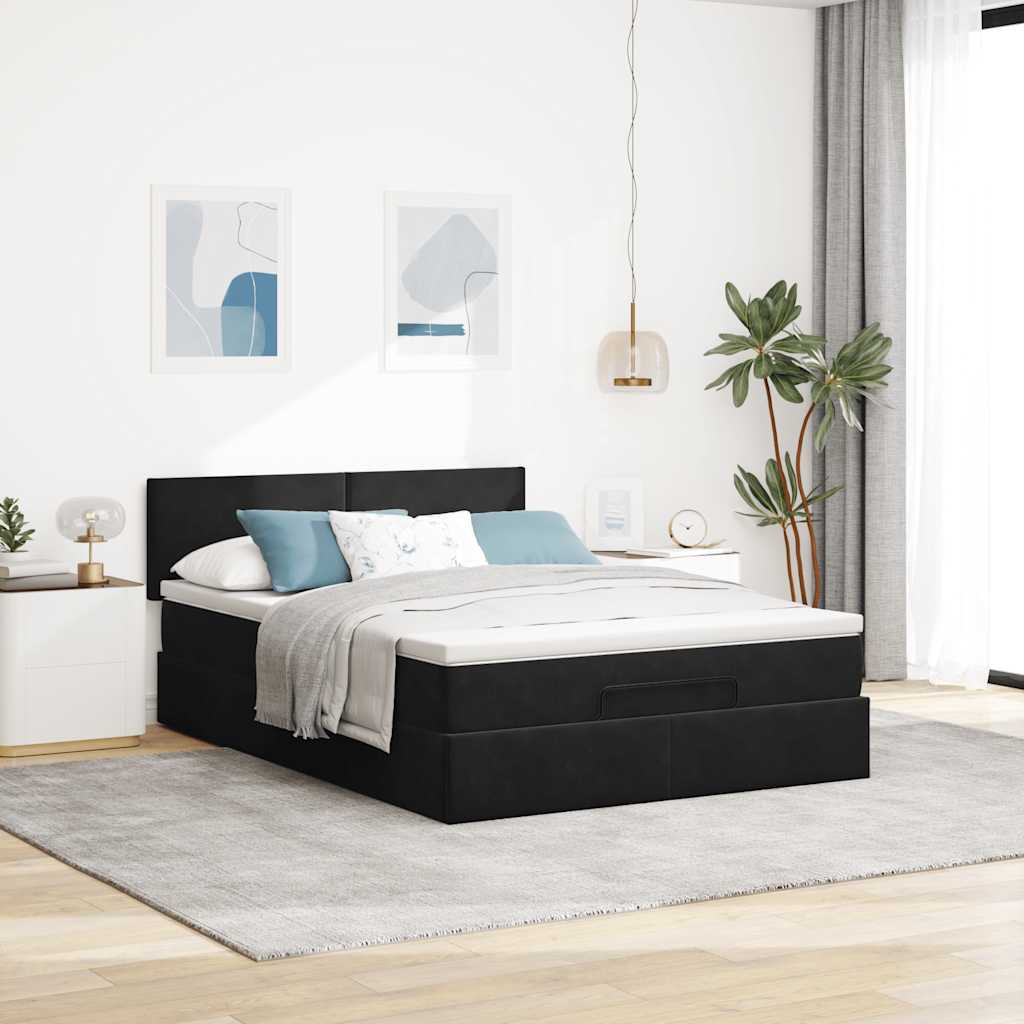 Cadre de lit ottoman avec matelas noir 140x190 cm velours - XIOS