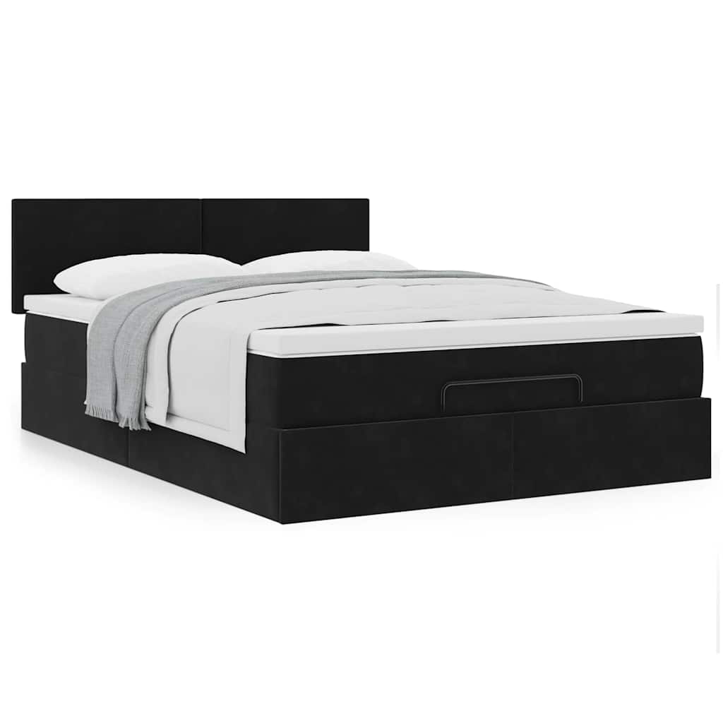 Cadre de lit ottoman avec matelas noir 140x190 cm velours - XIOS