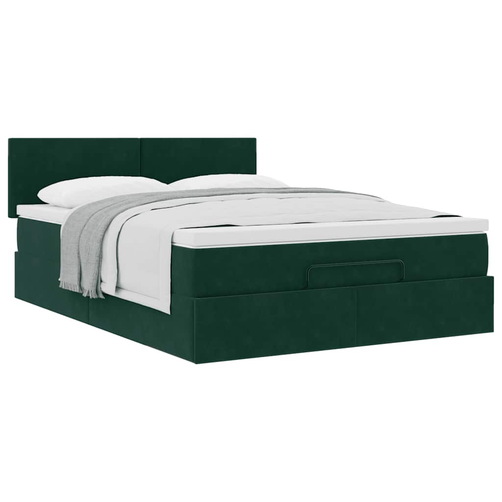 Cadre de lit ottoman avec matelas vert foncé 140x190 cm velours - XIOS