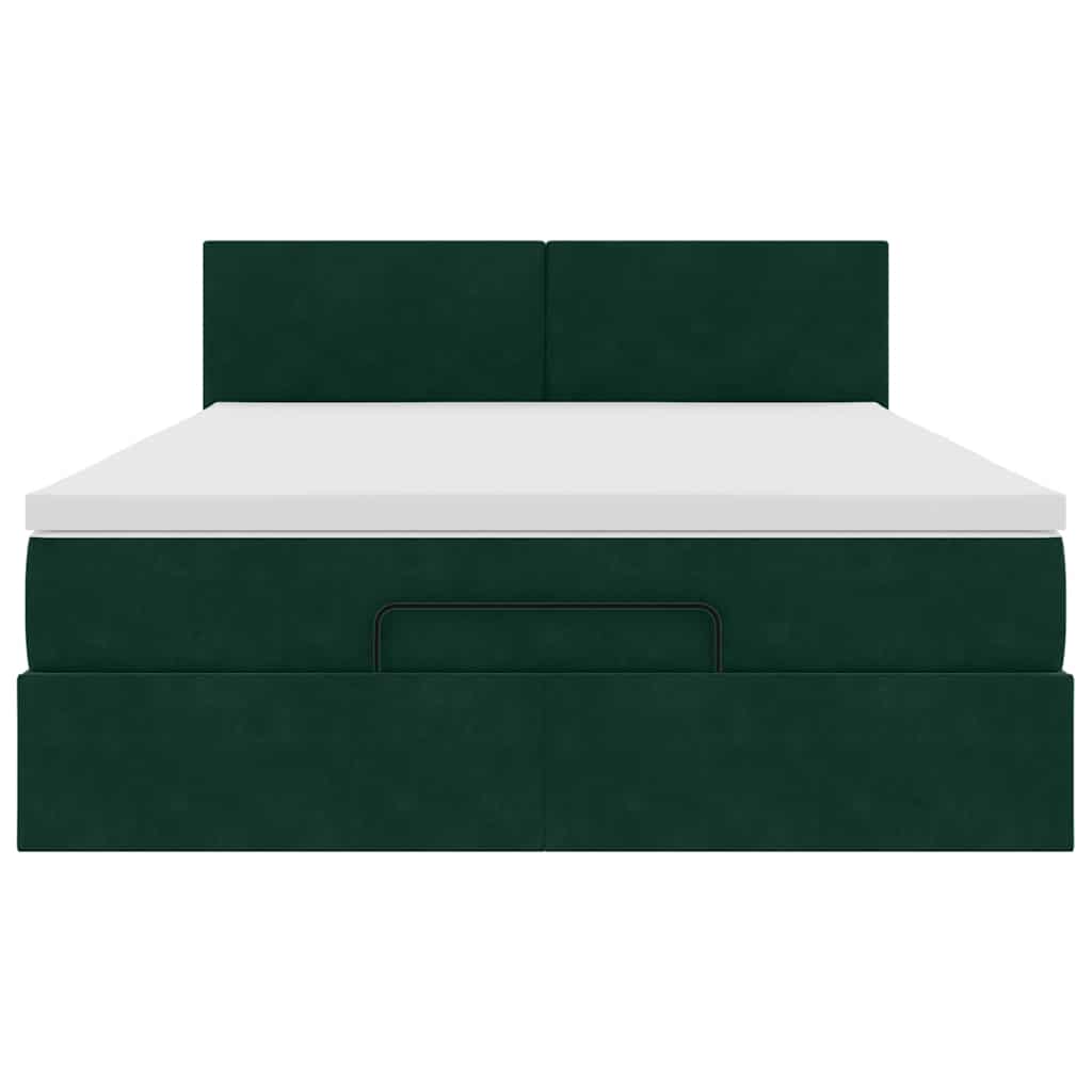 Cadre de lit ottoman avec matelas vert foncé 140x190 cm velours - XIOS