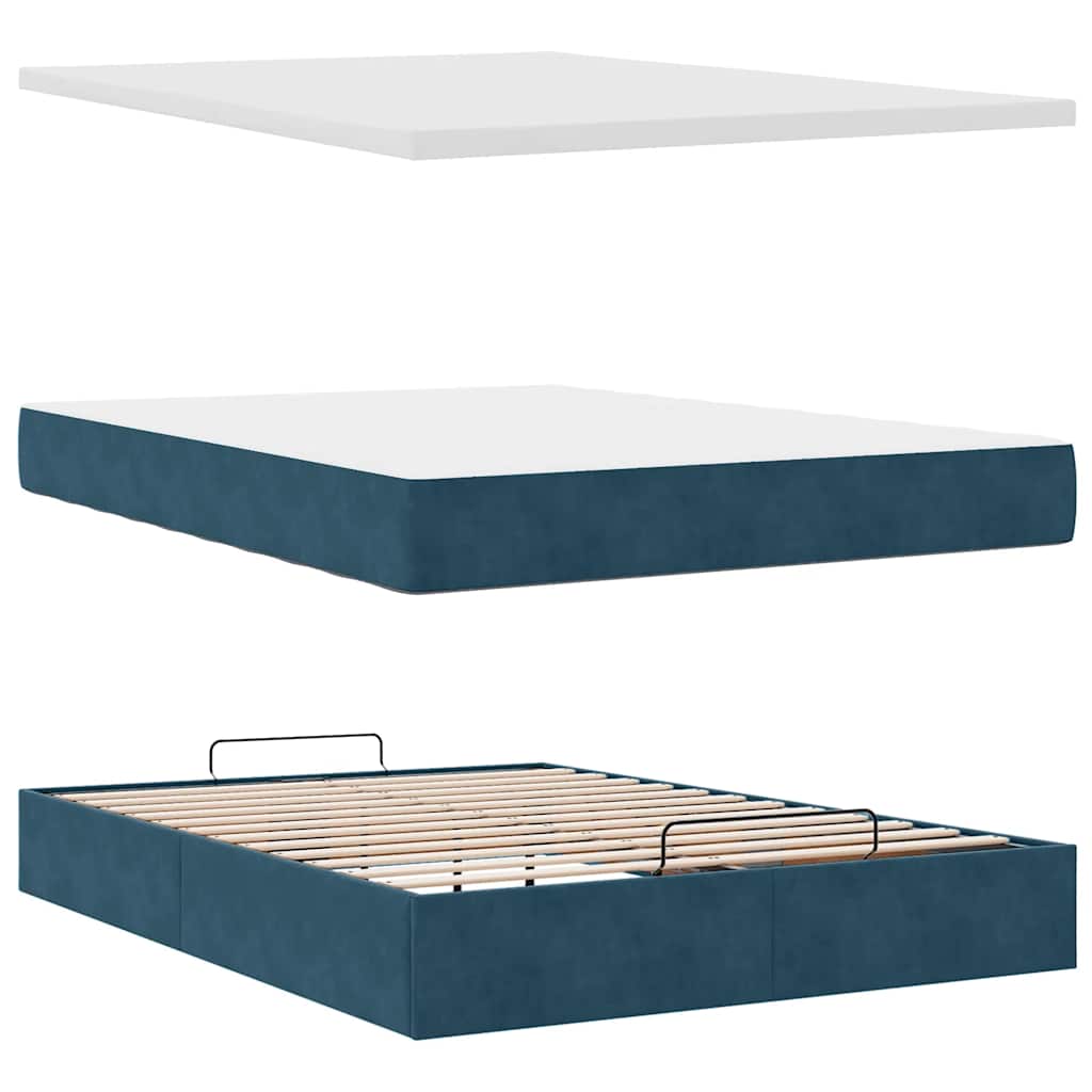 Cadre de lit ottoman avec matelas bleu foncé 140x190 cm velours - XIOS