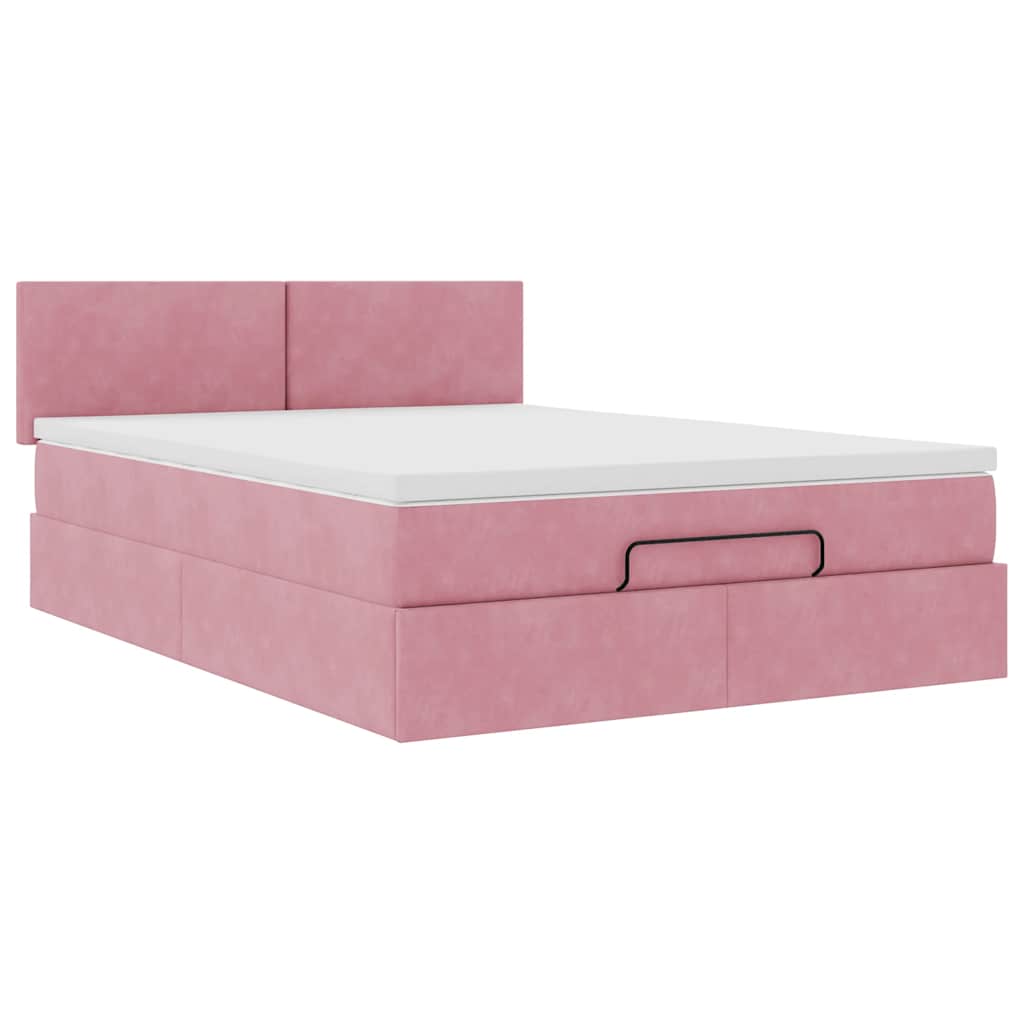 Cadre de lit ottoman avec matelas rose 140x190 cm velours - XIOS
