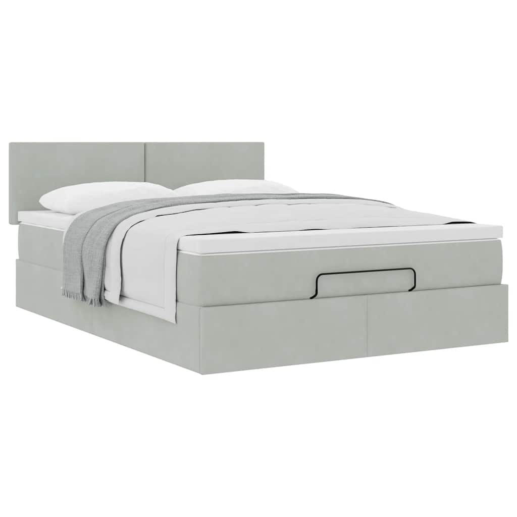Cadre de lit ottoman avec matelas gris clair 140x200 cm velours - XIOS