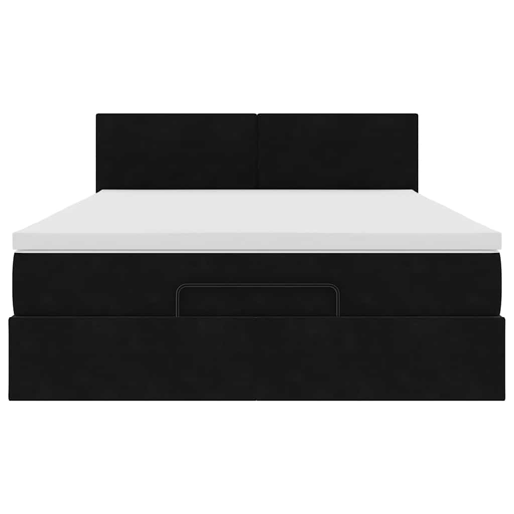Cadre de lit ottoman avec matelas noir 140x200 cm velours - XIOS