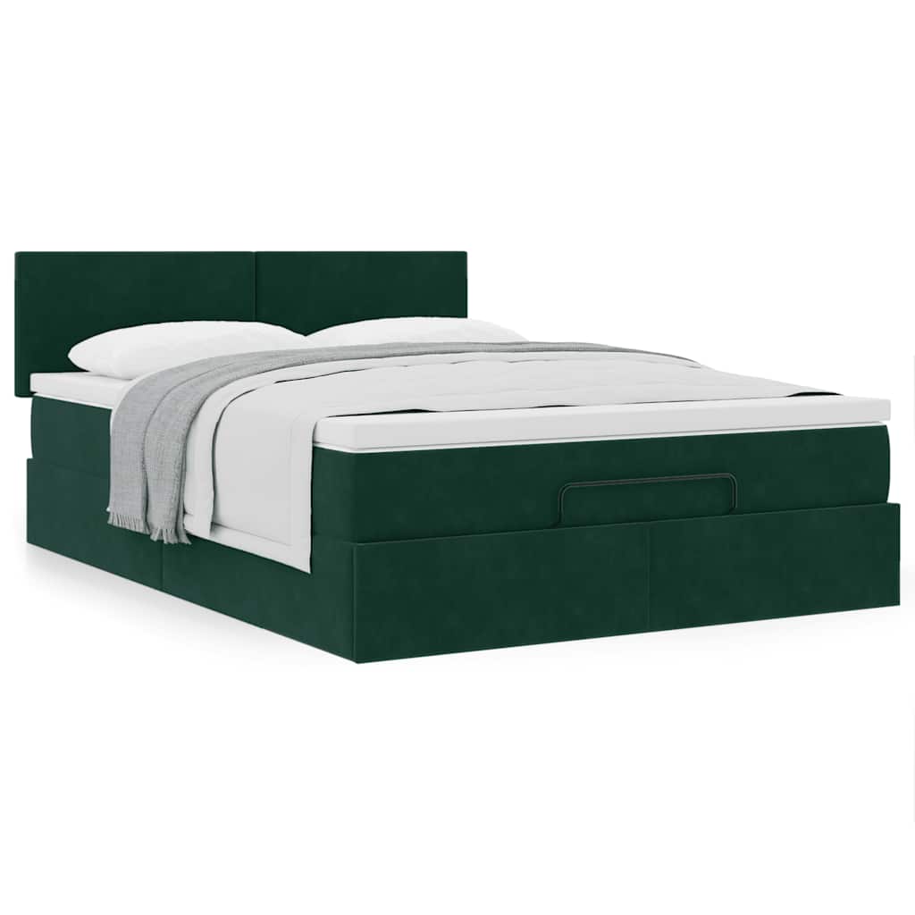 Cadre de lit ottoman avec matelas vert foncé 140x200 cm velours - XIOS
