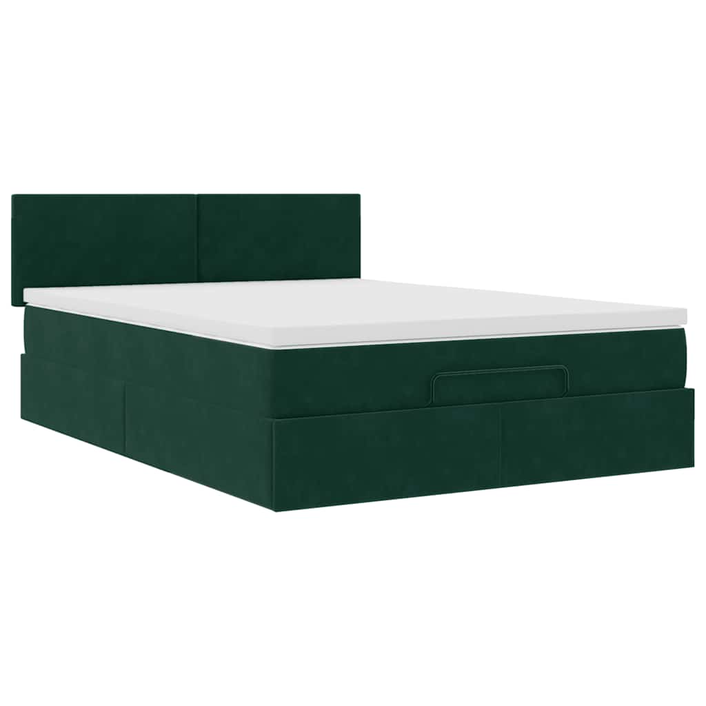 Cadre de lit ottoman avec matelas vert foncé 140x200 cm velours - XIOS
