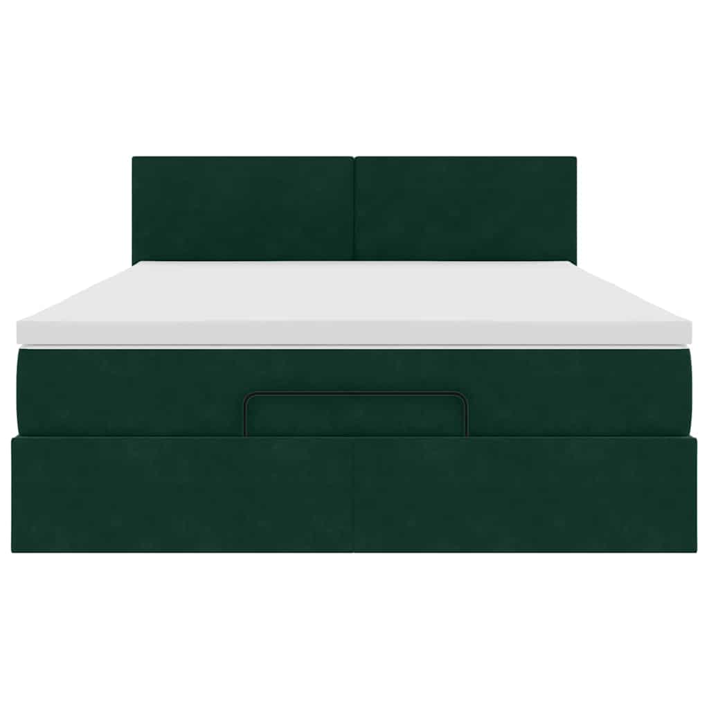 Cadre de lit ottoman avec matelas vert foncé 140x200 cm velours - XIOS