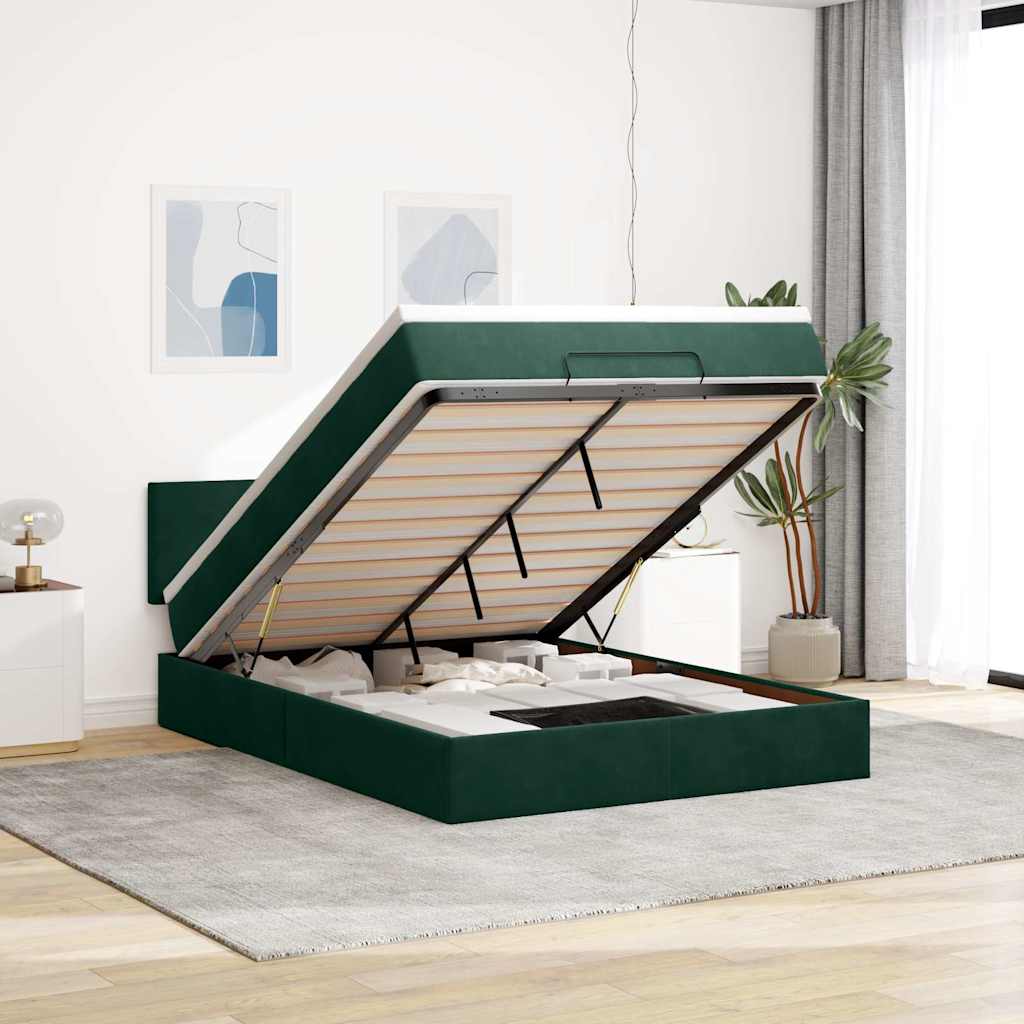 Cadre de lit ottoman avec matelas vert foncé 140x200 cm velours - XIOS