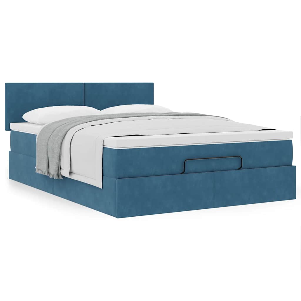 Cadre de lit ottoman avec matelas bleu foncé 140x200 cm velours - XIOS