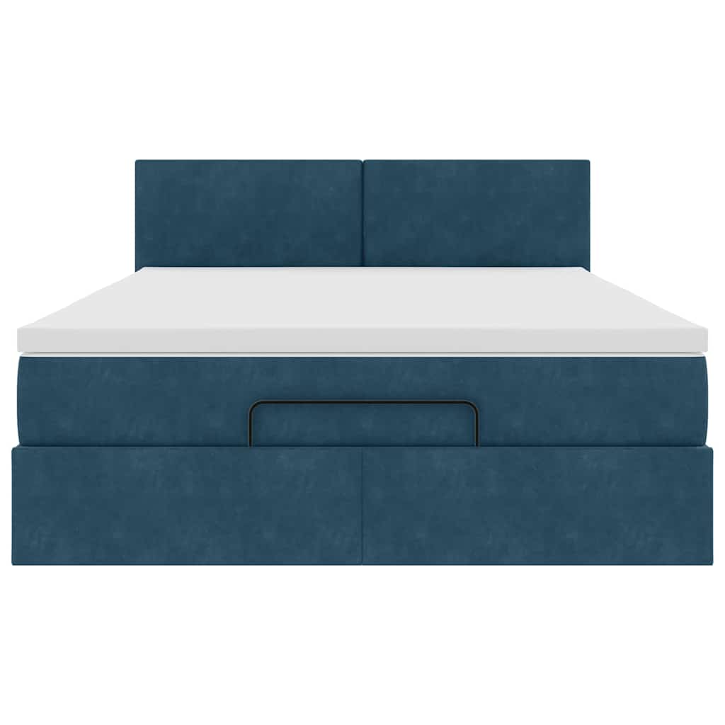 Cadre de lit ottoman avec matelas bleu foncé 140x200 cm velours - XIOS